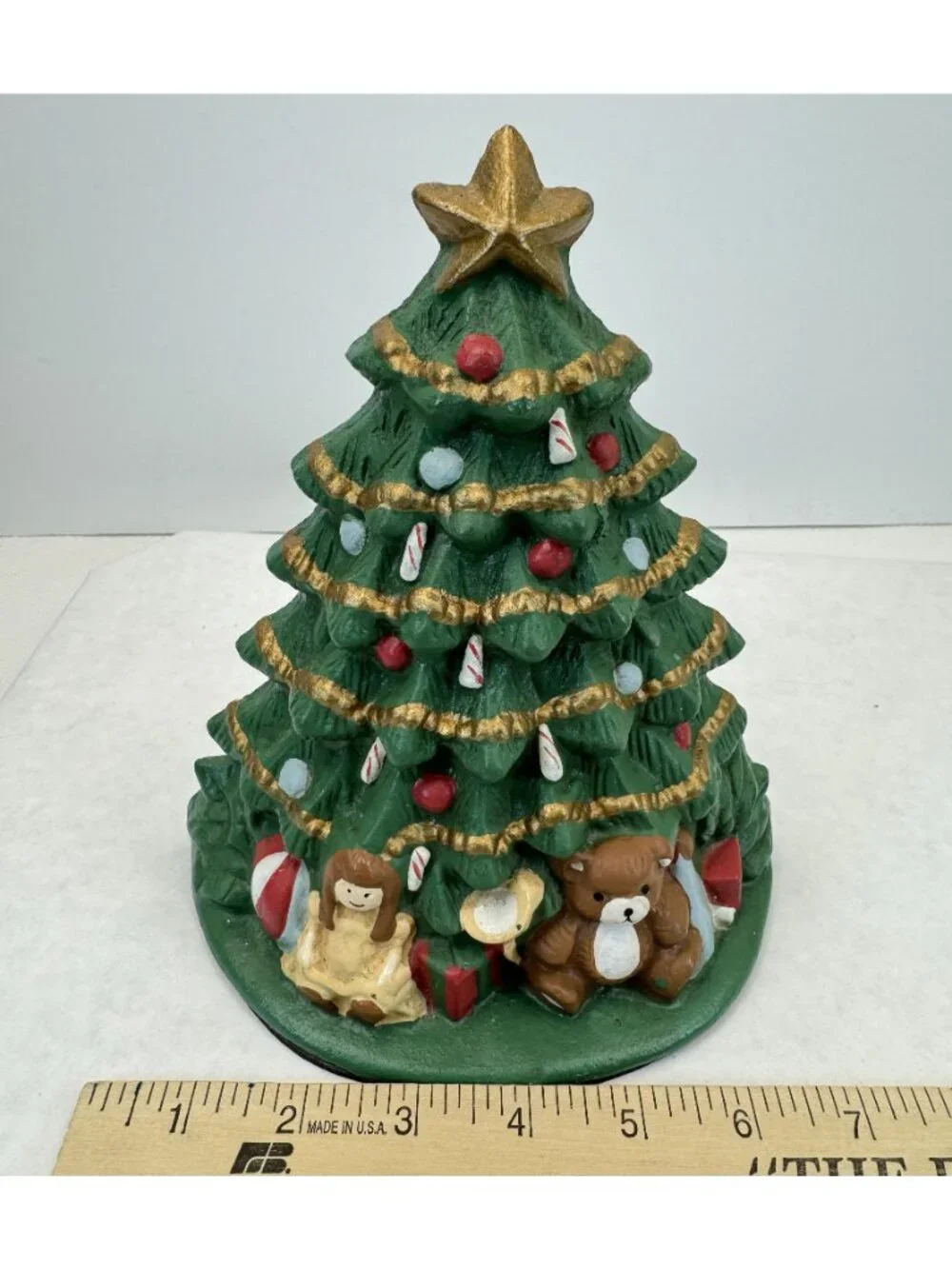 Vintage Lillian Vernon Christmas Tree Cast Iron Doorstop 7.5